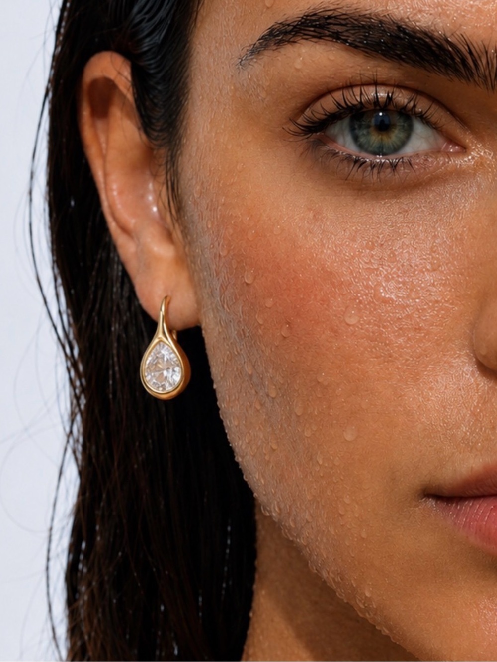 Gold CZ Pear Drop Earrings (4472)